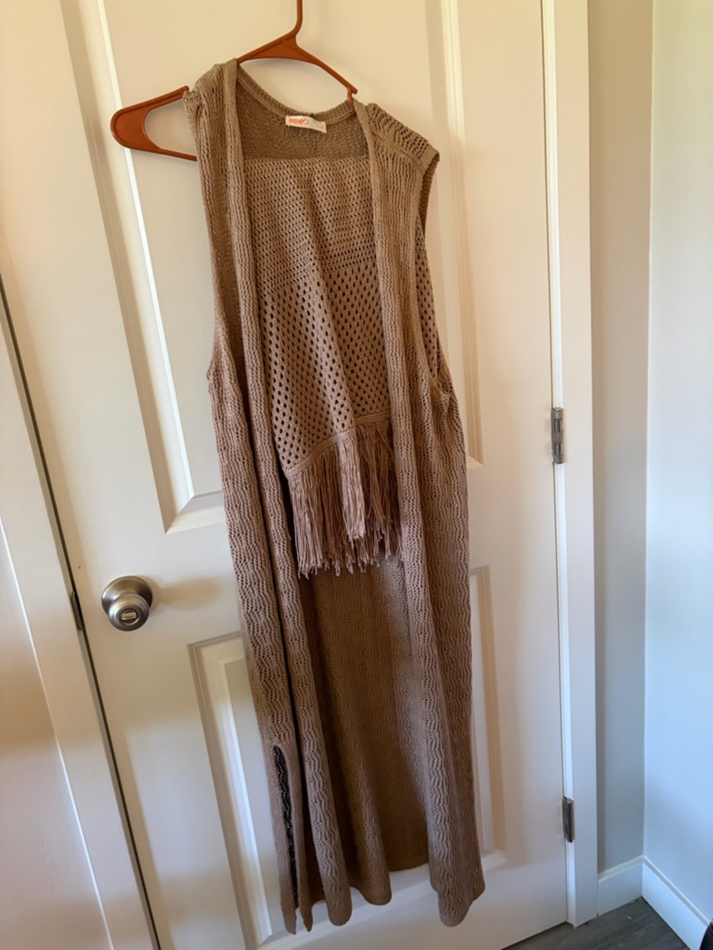 Sleeveless Knit Fringe Midi Skirt - Taupe